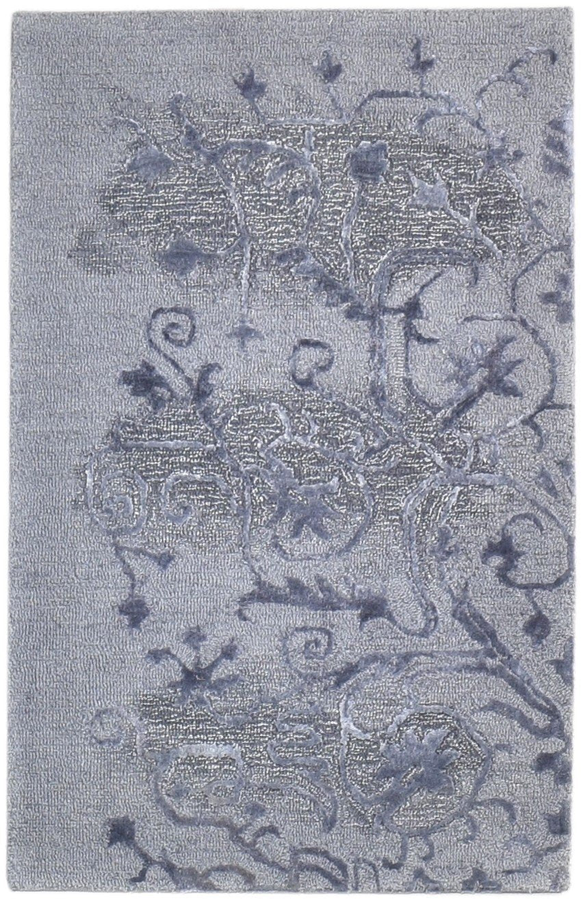 Hand Tufted Grey Wool / Silk Rug 3' X 4' Modern American Abstract Small Carpet   7865179340949
