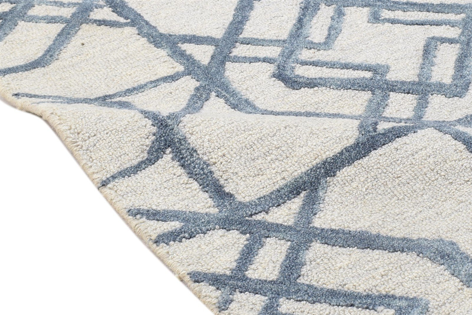 Hand Tufted Ivory Wool Rug 2' X 3' Modern Scandinavian Geometric Small Carpet   7864135811221