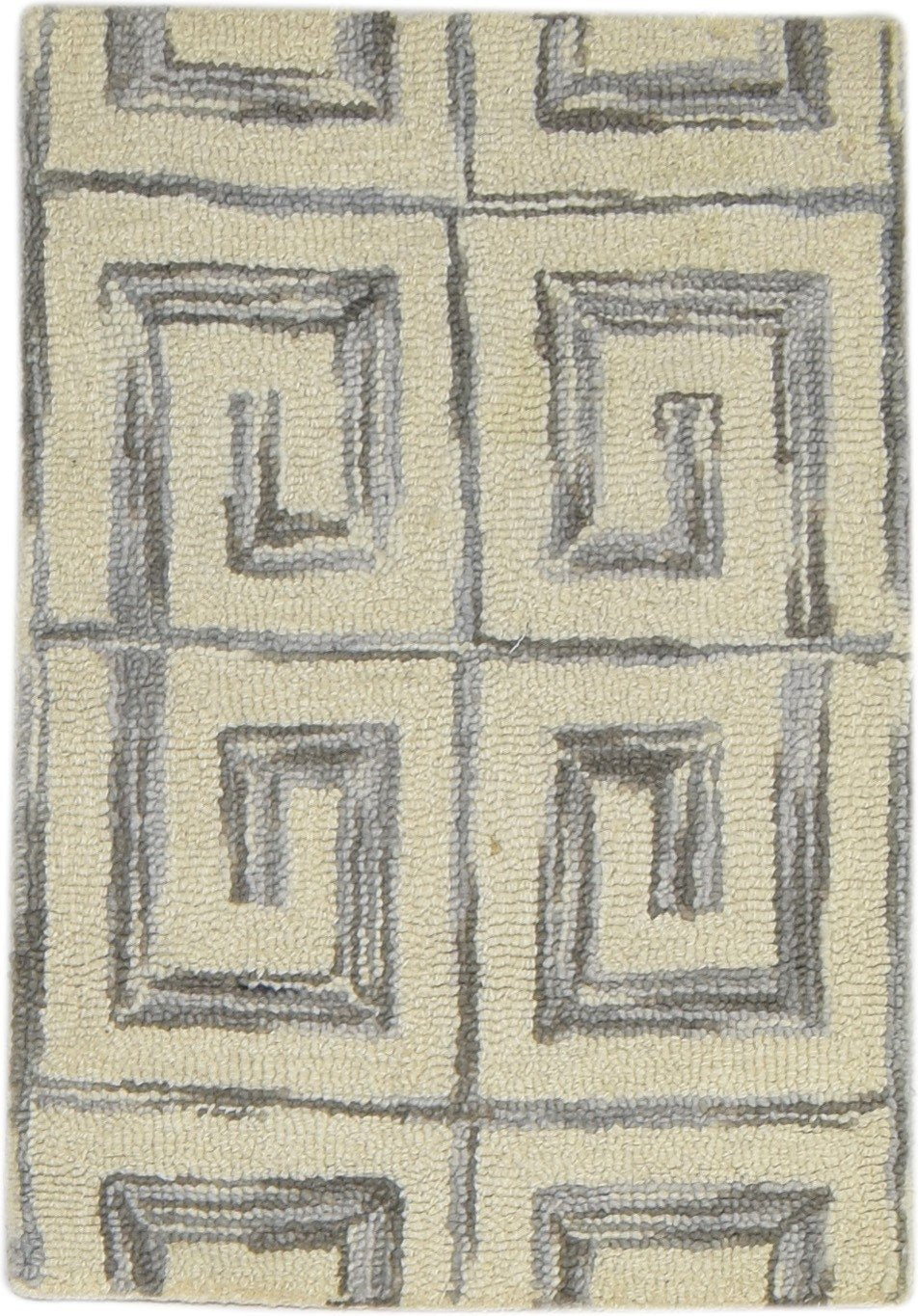 Hand Tufted Ivory Wool Rug 2' X 3' Modern Scandinavian Geometric Small Carpet   7860708540565