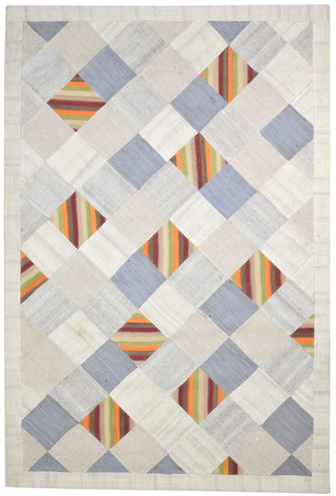 Hand Tufted Ivory Wool Rug 7' X 10' Modern Scandinavian Geometric Large Carpet   7864110874773