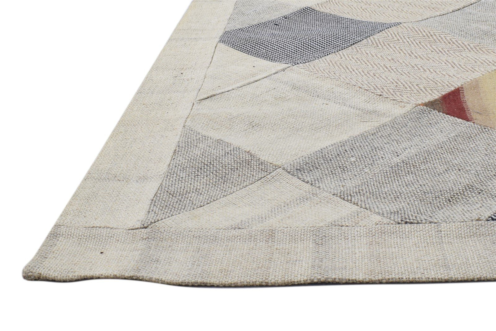 Hand Tufted Ivory Wool Rug 7' X 10' Modern Scandinavian Geometric Large Carpet   7864110874773