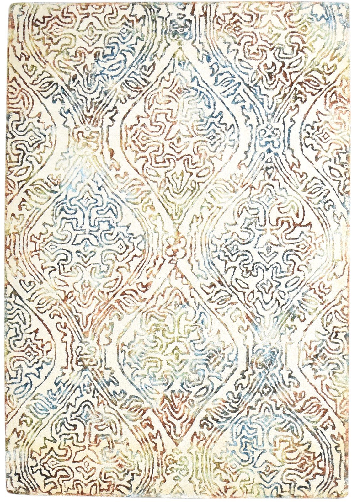 Hand Tufted Off-White Wool Rug 5' X 7' Modern European Damask Room Size Carpet   7865056002197