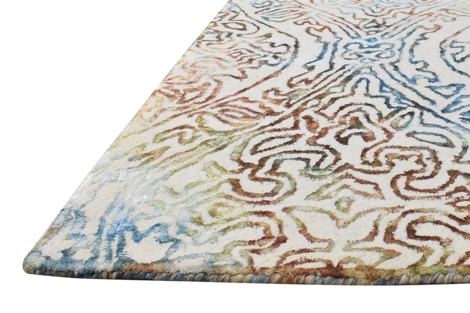 Hand Tufted Off-White Wool Rug 5' X 7' Modern European Damask Room Size Carpet   7865056002197