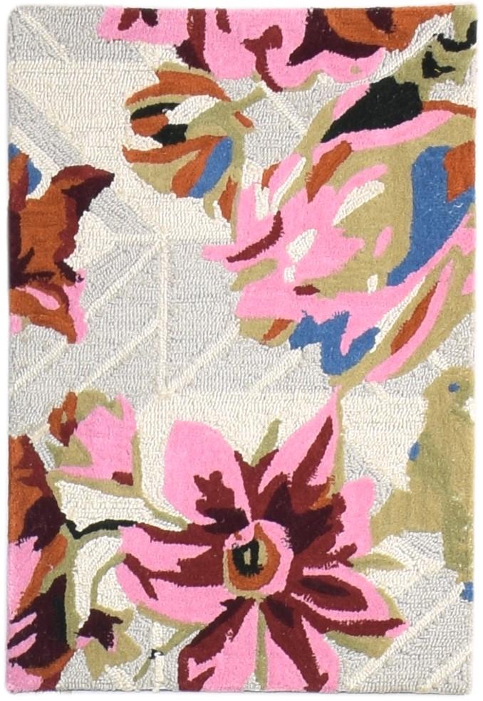 Hand Tufted Pink Wool Rug 2' X 3' Transitional European Floral Small Carpet   7865179930773