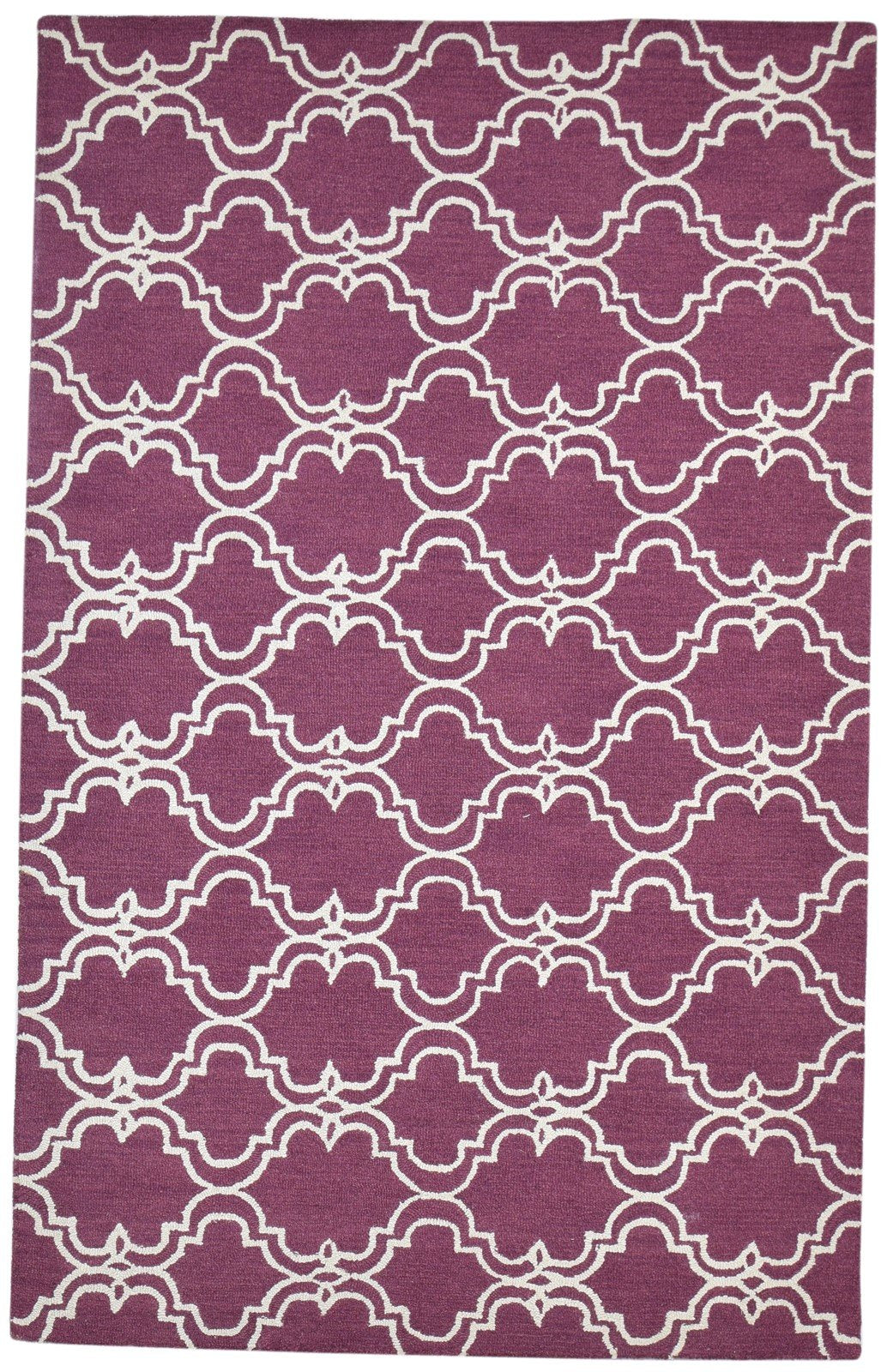 Evangelia Hand Tufted Purple Wool Rug 5' X 8' Modern Moroccan Trellis   7864241848469