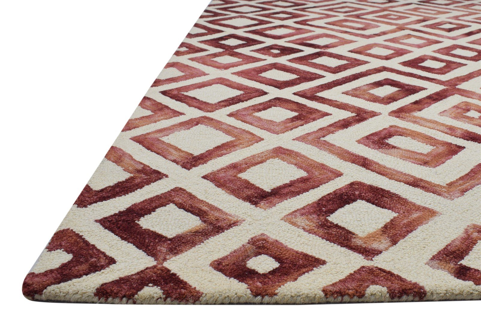 Hand Tufted Red Wool Rug 5' X 8' Modern Indian Geometric Room Size Carpet   7864281563285