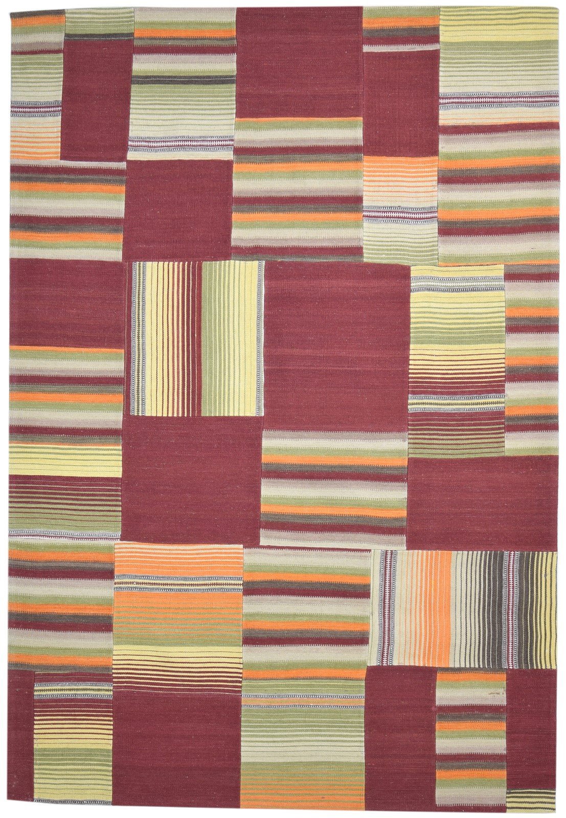 Hand Tufted Red Wool Rug 7' X 10' Modern Scandinavian Geometric Large Carpet   7864112382101