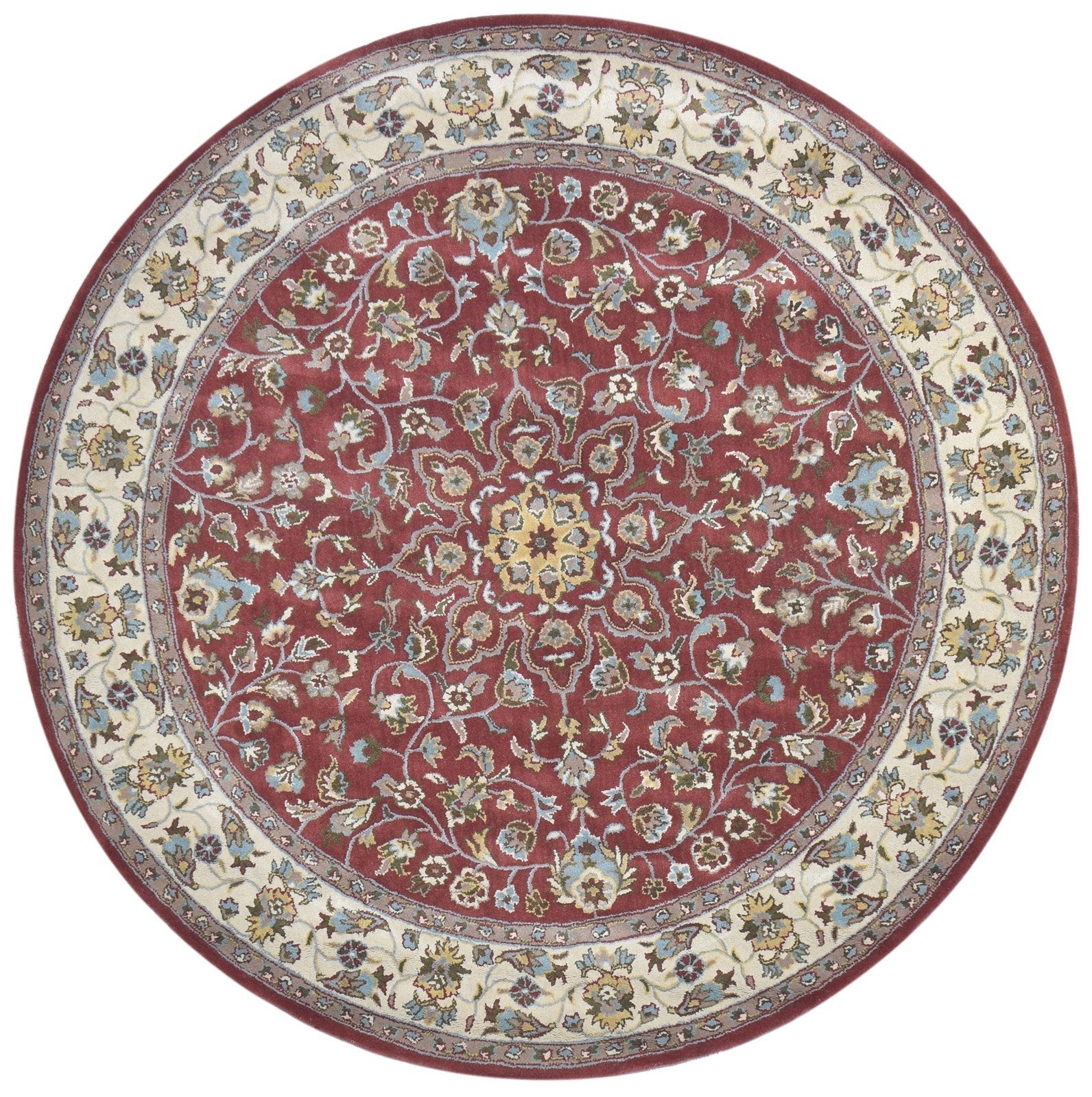 Hand Tufted Red Wool Rug 8' X 8' Persien Kashan Oriental Large Round   7864859525269