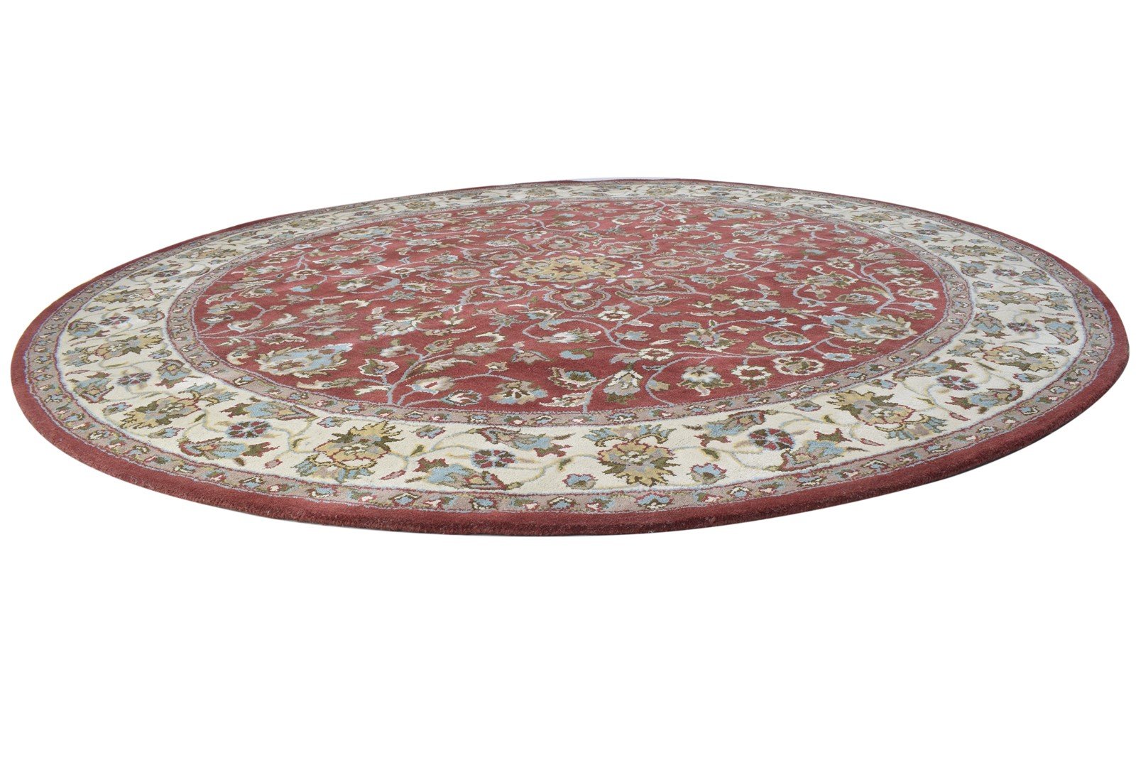 Hand Tufted Red Wool Rug 8' X 8' Persien Kashan Oriental Large Round   7864859525269