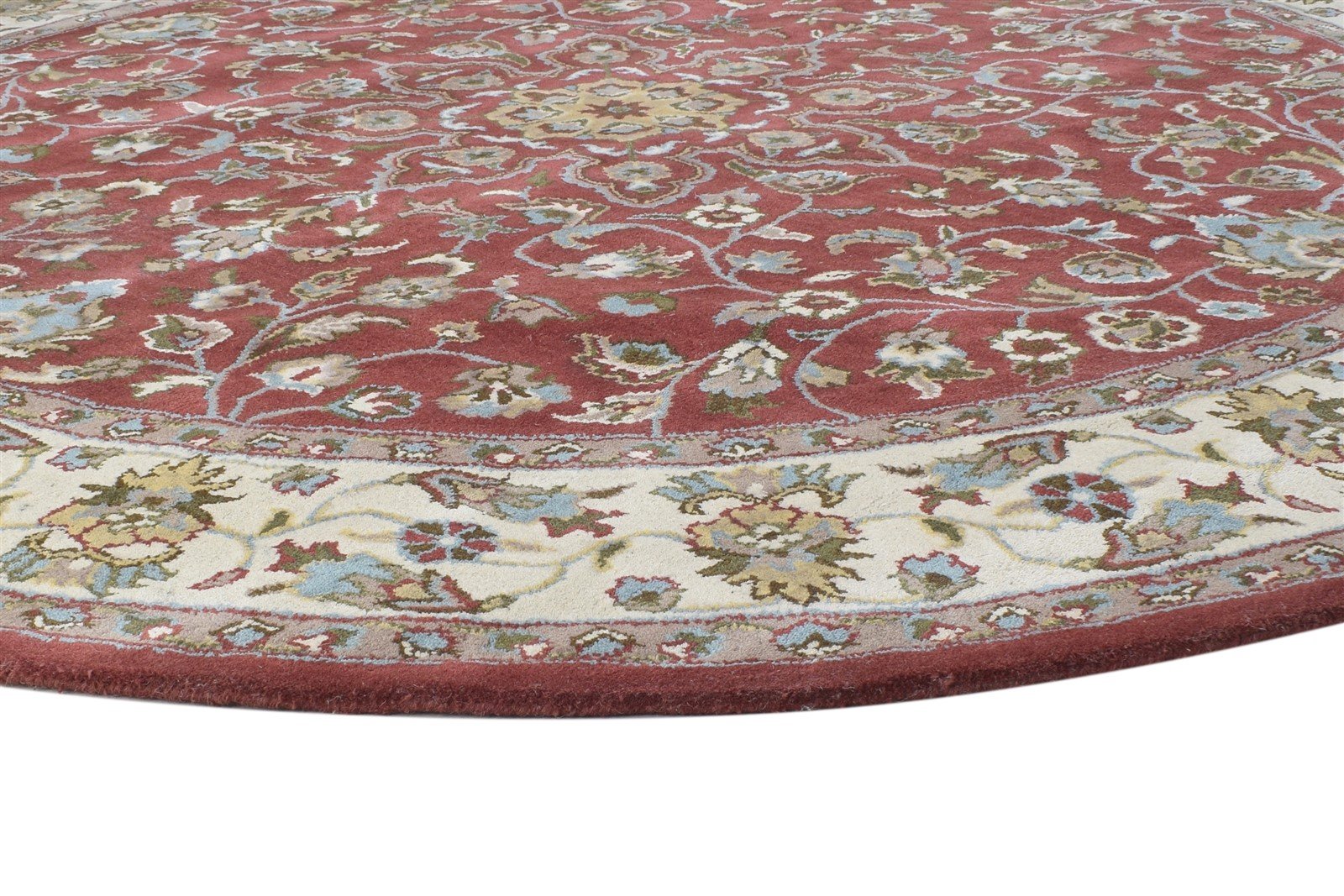 Hand Tufted Red Wool Rug 8' X 8' Persien Kashan Oriental Large Round   7864859525269