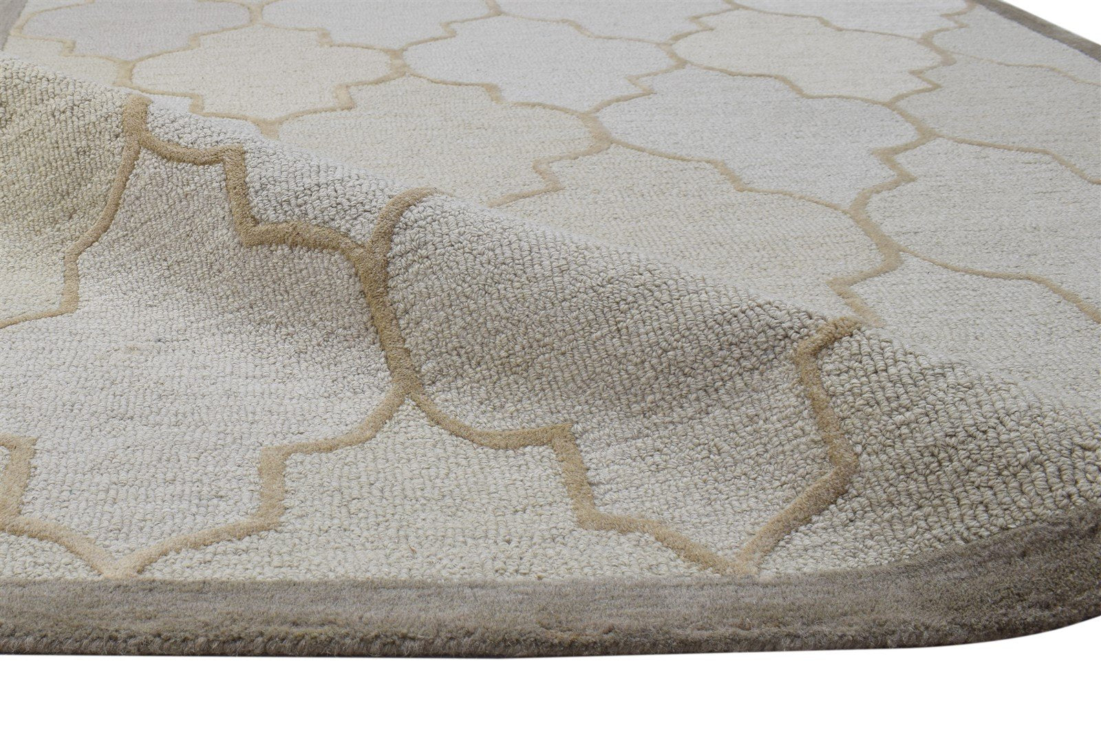 Charlean Hand Tufted Sand Wool Rug 5' X 8' Modern Moroccan Trellis   7864274682005