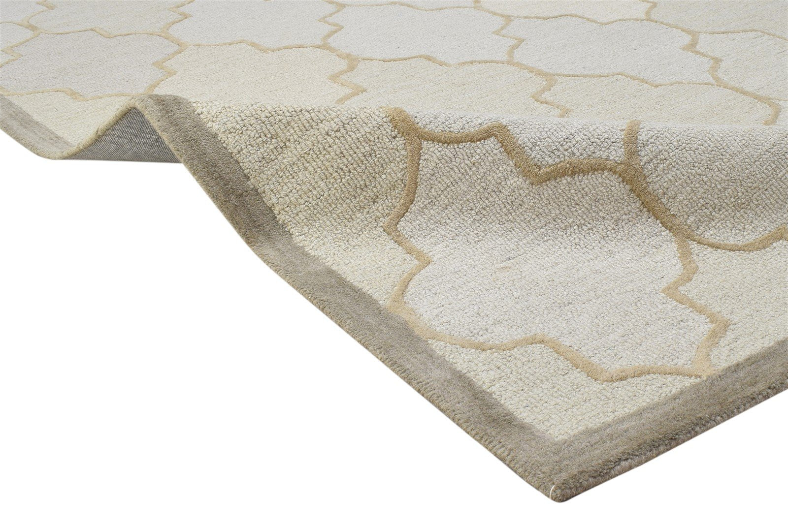 Charlean Hand Tufted Sand Wool Rug 5' X 8' Modern Moroccan Trellis   7864274682005