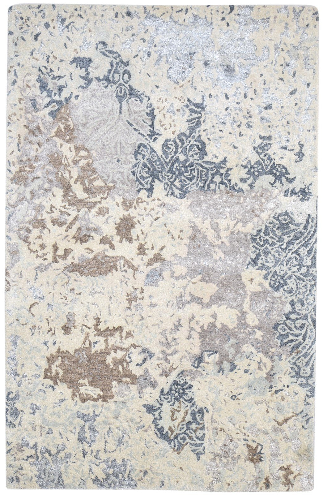 Hand Tufted Sand Wool / Silk Rug 5X8 Modern Indian Abstract Room Size Carpet   7864234541205