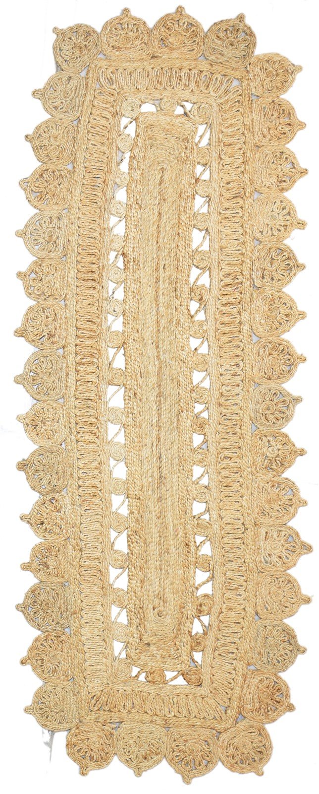 Hand Woven Beige Jute Rug 3' X 9' Modern Scandinavian Solid Room Size Runner   7864311840917