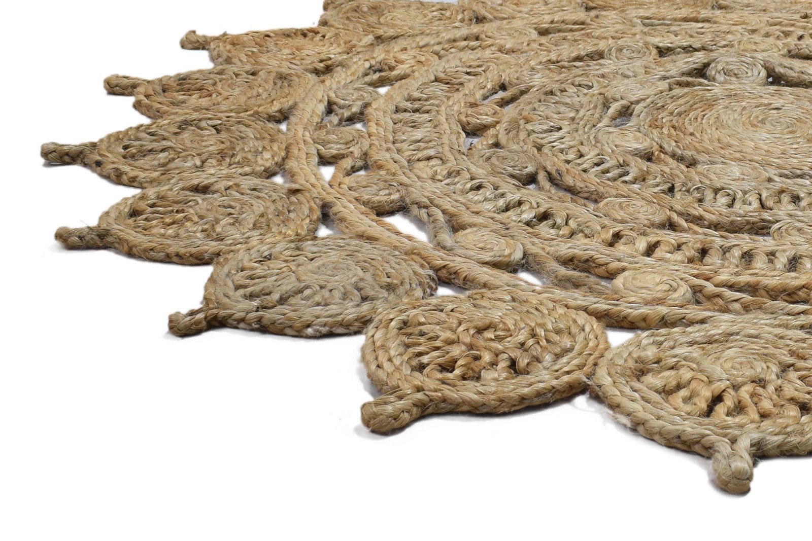 Hand Woven Beige Jute Rug 4' X 4' Modern Scandinavian Circles Room Size Round   7864819089557