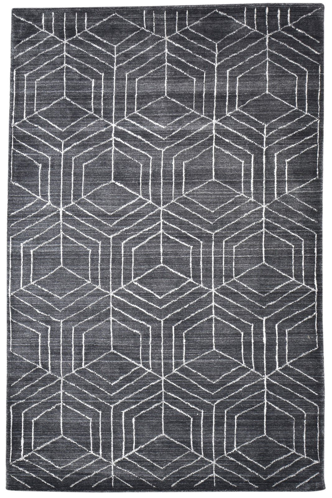 Hand Woven Black Silk Rug 5' X 8' Modern Moroccan Geometric Room Size Carpet   7864513757333
