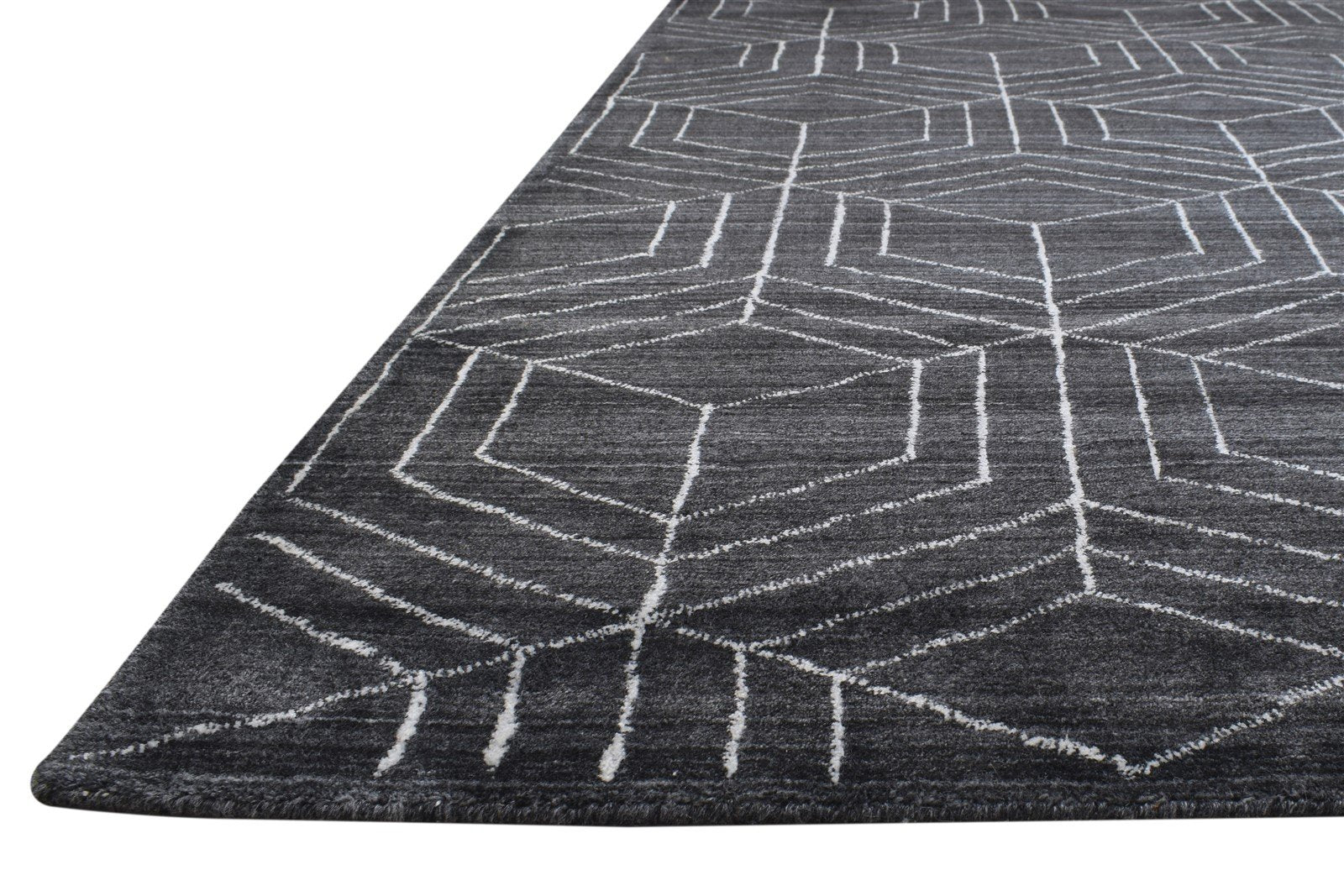 Hand Woven Black Silk Rug 5' X 8' Modern Moroccan Geometric Room Size Carpet   7864513757333
