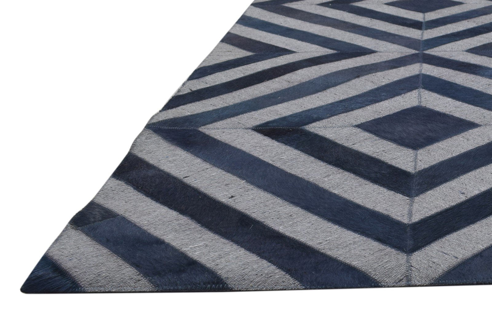 Hand Woven Blue Leather / Cotton Rug 5X8 Modern Moroccan Diamond Room Size   7864366825621