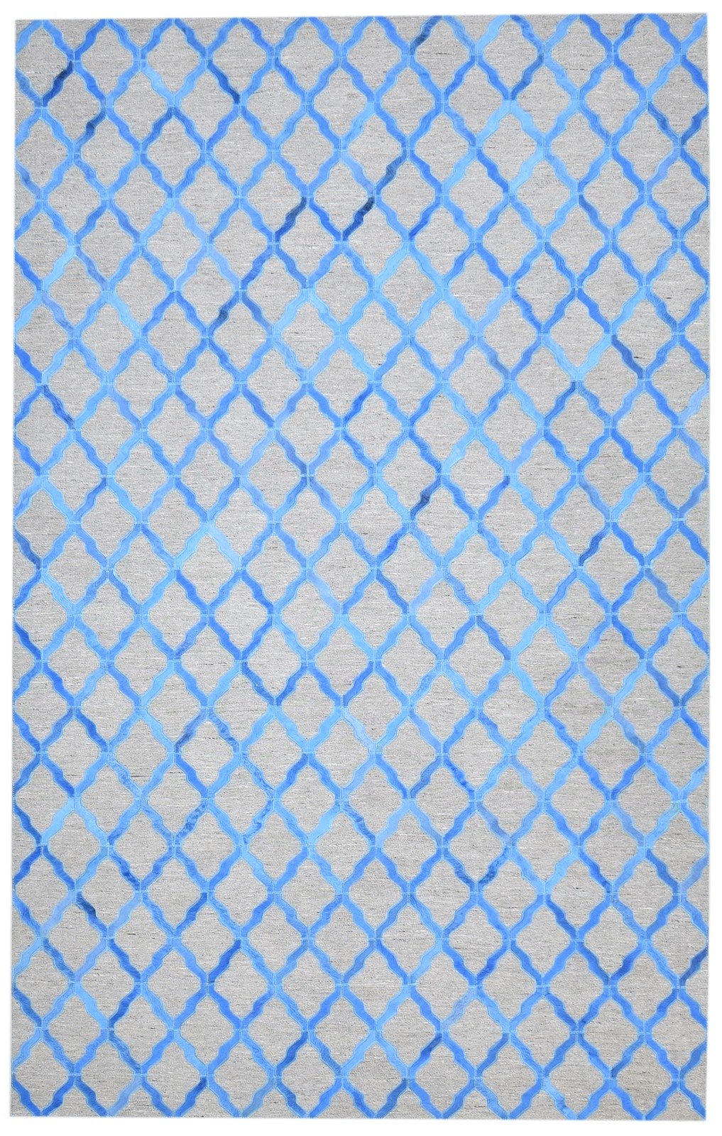 Hand Woven Blue Leather / Cotton Rug 5X8 Modern Moroccan Trellis Room Size   7864371282069