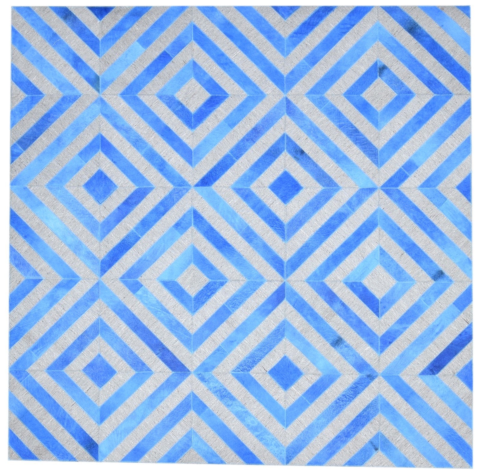 Hand Woven Blue Leather / Cotton Rug 6X6 Modern Moroccan Diamond Room Size   7864866898069