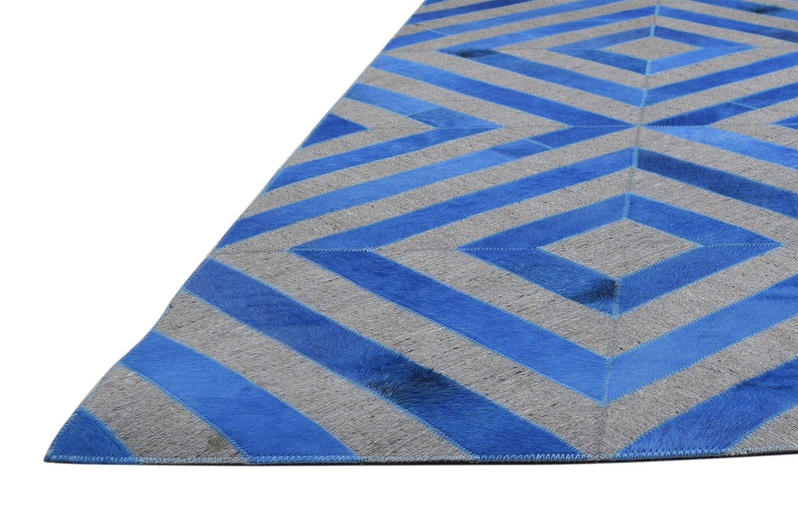 Hand Woven Blue Leather / Cotton Rug 6X6 Modern Moroccan Diamond Room Size   7864866898069