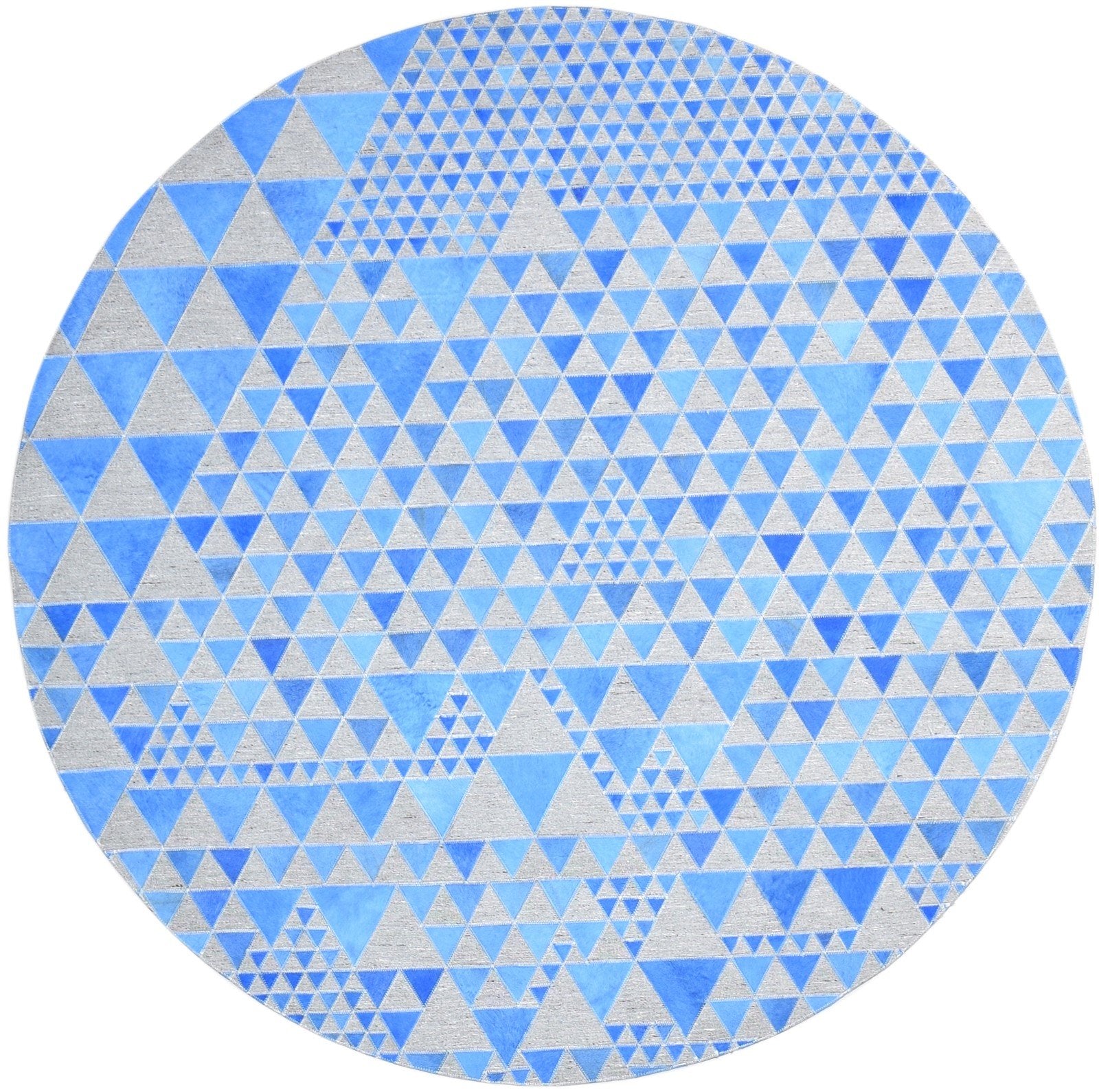 Hand Woven Blue Leather / Cotton Rug 6X6 Modern Scandinavian Triangles Room Size   7864944754837