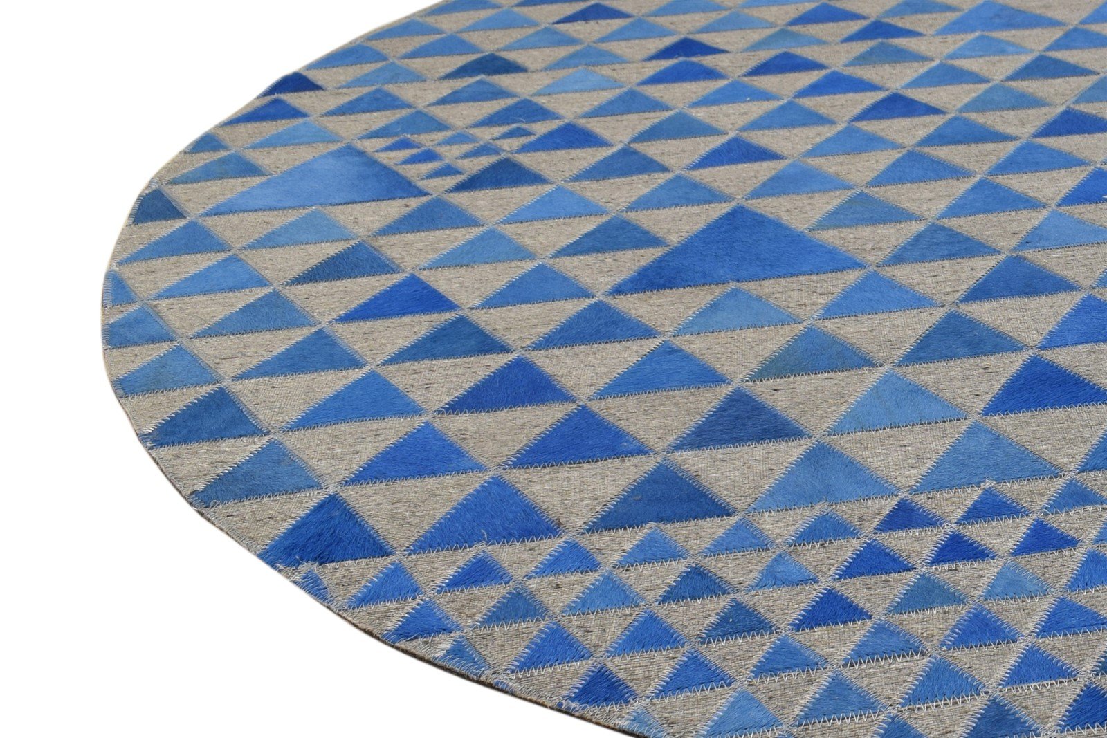 Hand Woven Blue Leather / Cotton Rug 6X6 Modern Scandinavian Triangles Room Size   7864944754837