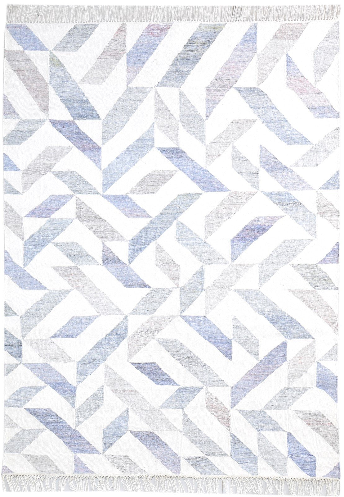 Hand Woven Blue Pet Yarn Rug 5X7 Modern Scandinavian Geometric Room Size Carpet   7865140412565