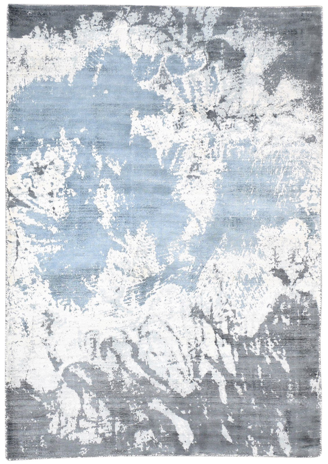 Hand Woven Blue Silk Rug 4' X 6' Modern Indian Abstract Room Size Carpet   7864161697941