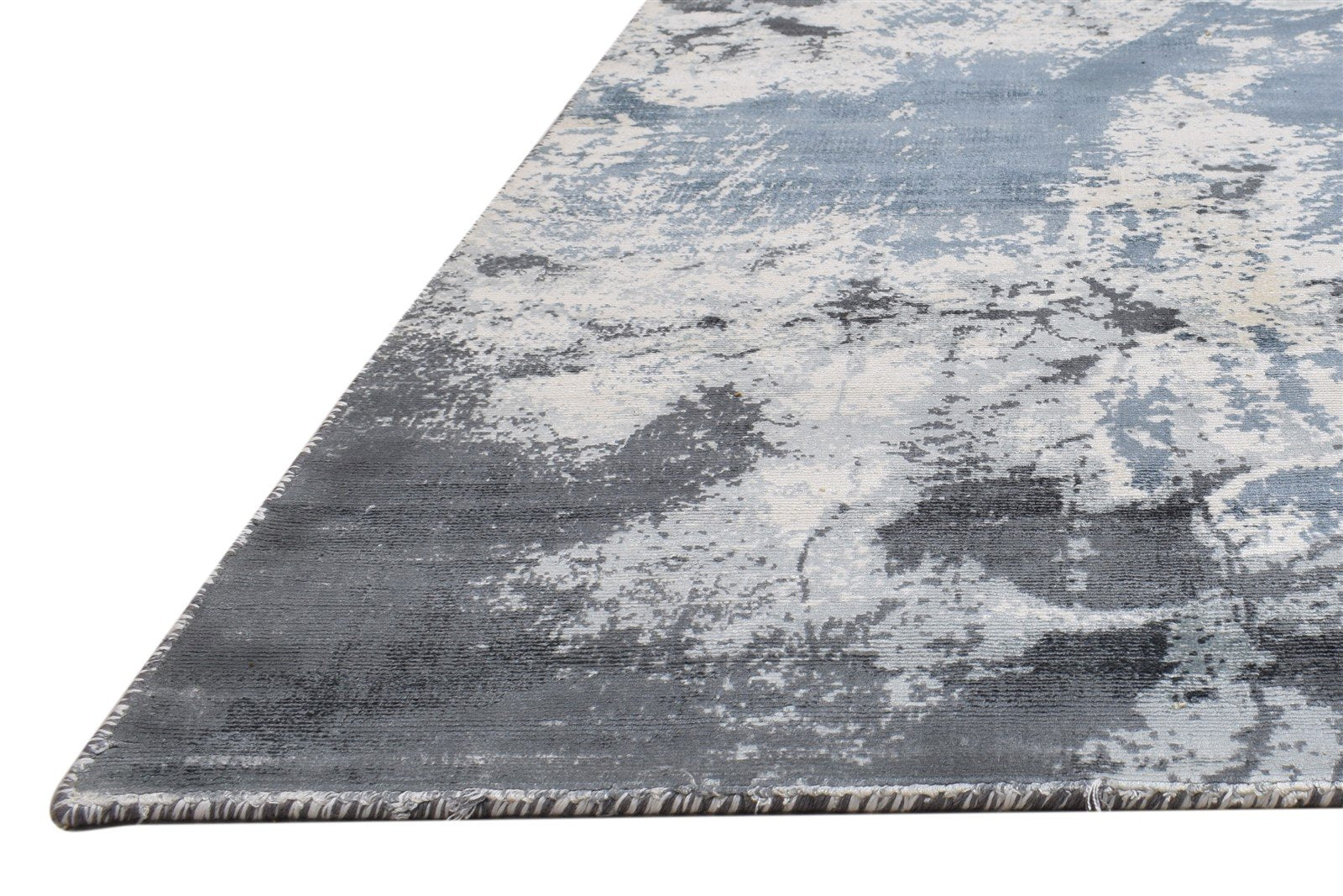 Hand Woven Blue Silk Rug 4' X 6' Modern Indian Abstract Room Size Carpet   7864161697941