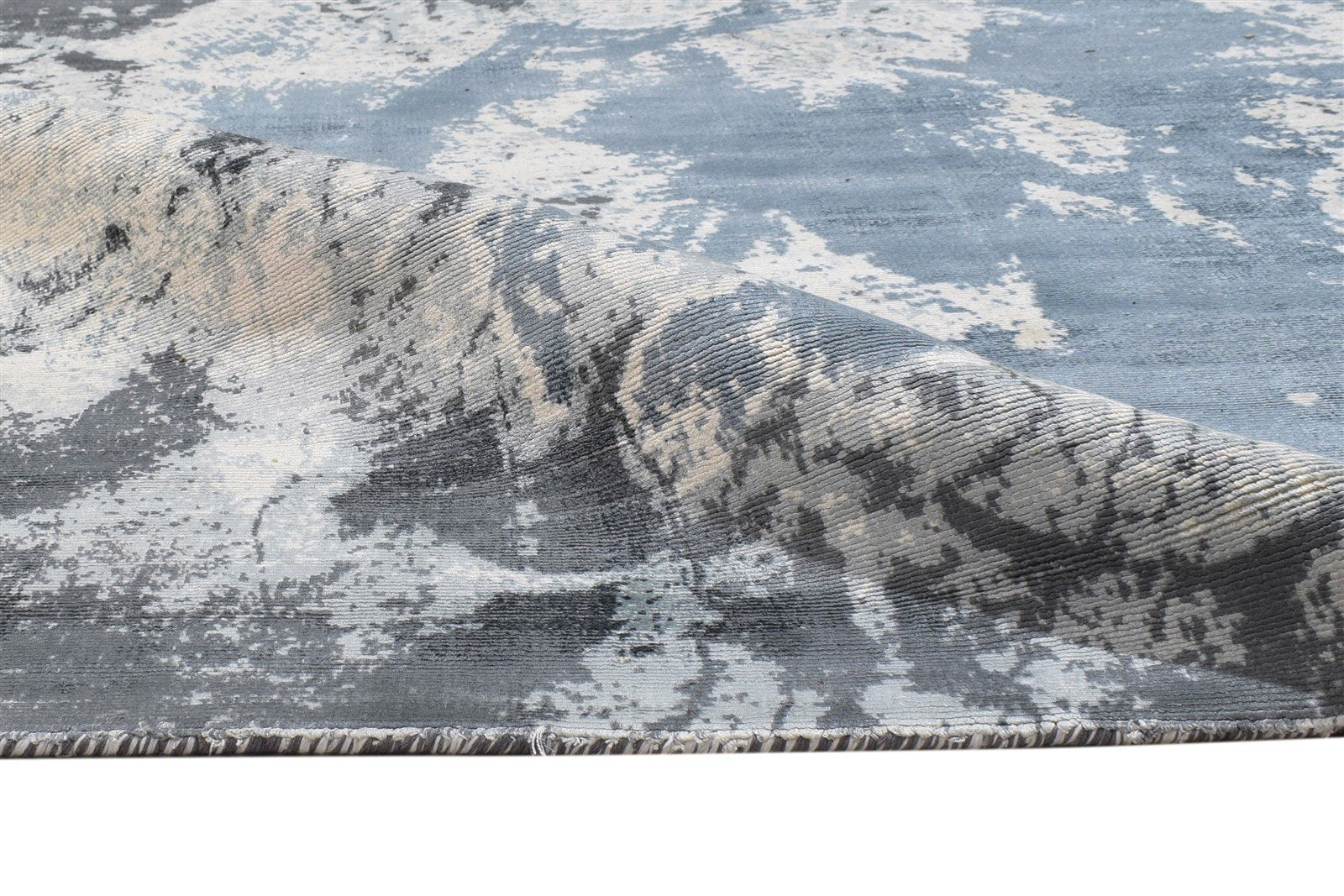 Hand Woven Blue Silk Rug 4' X 6' Modern Indian Abstract Room Size Carpet   7864161697941