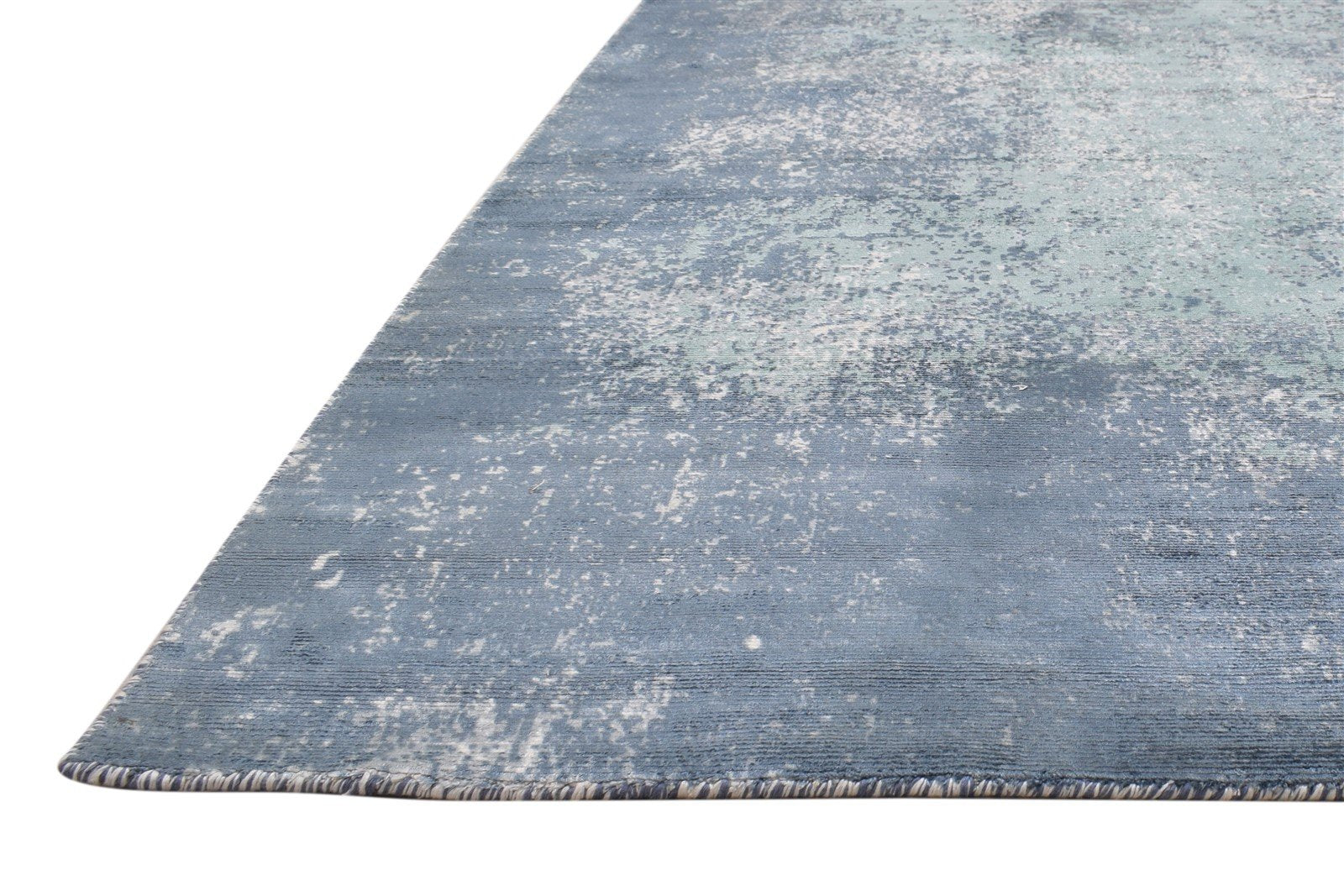 Hand Woven Blue Silk Rug 5' X 6' Modern Indian Abstract Room Size Carpet   7864162320533