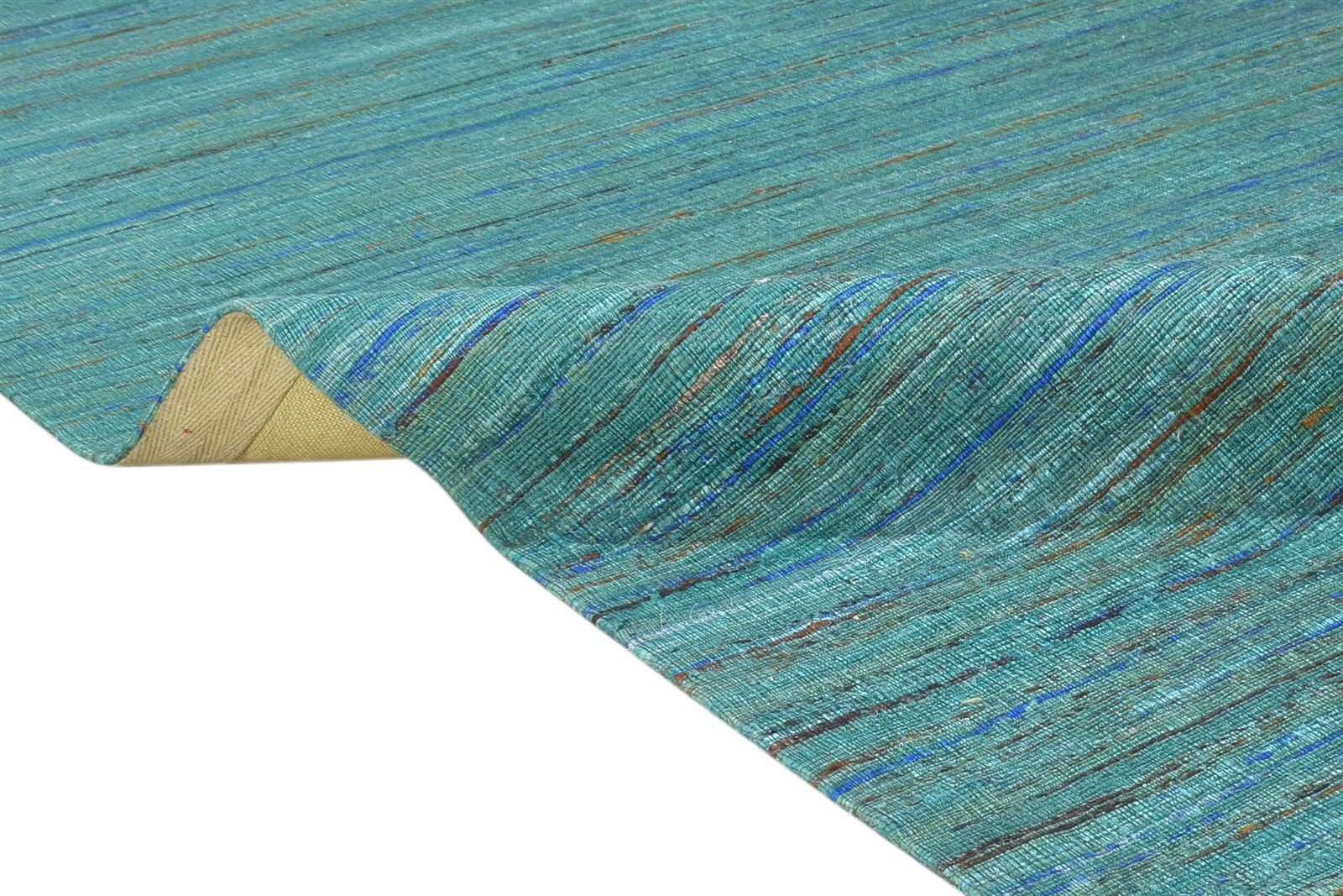 Alanna Hand Woven Blue Silk Rug 5' X 7' Modern Bohemian Striped   7864665964693