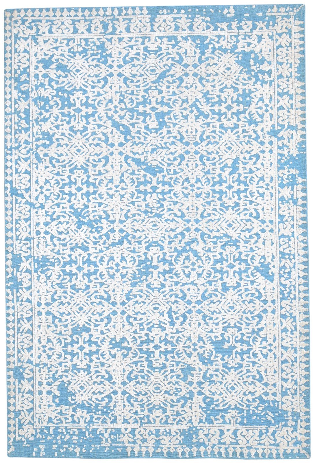 Hand Woven Blue Wool Rug 5' X 8' Modern Indian Abstract Room Size Carpet   7864179785877