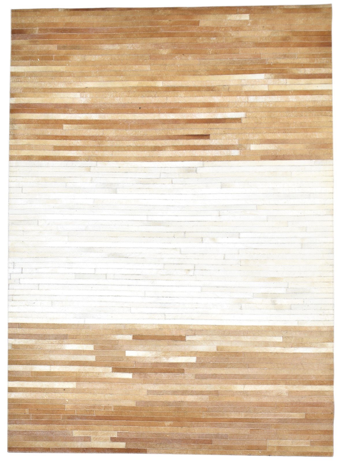 Hand Woven Brown Leather / Cotton Rug 5X7 Modern Scandinavian Striped Room Size   7864114020501