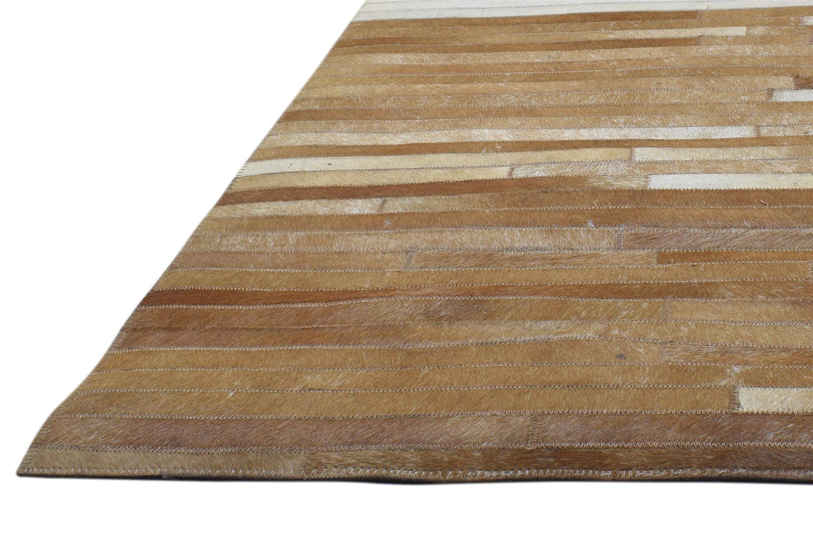 Hand Woven Brown Leather / Cotton Rug 5X7 Modern Scandinavian Striped Room Size   7864114020501