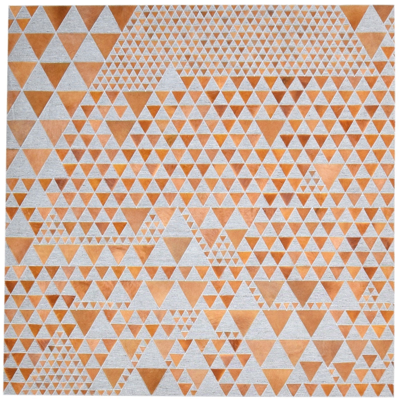 Hand Woven Brown Leather / Cotton Rug 6X6 Modern Scandinavian Triangles Large   7864938037397