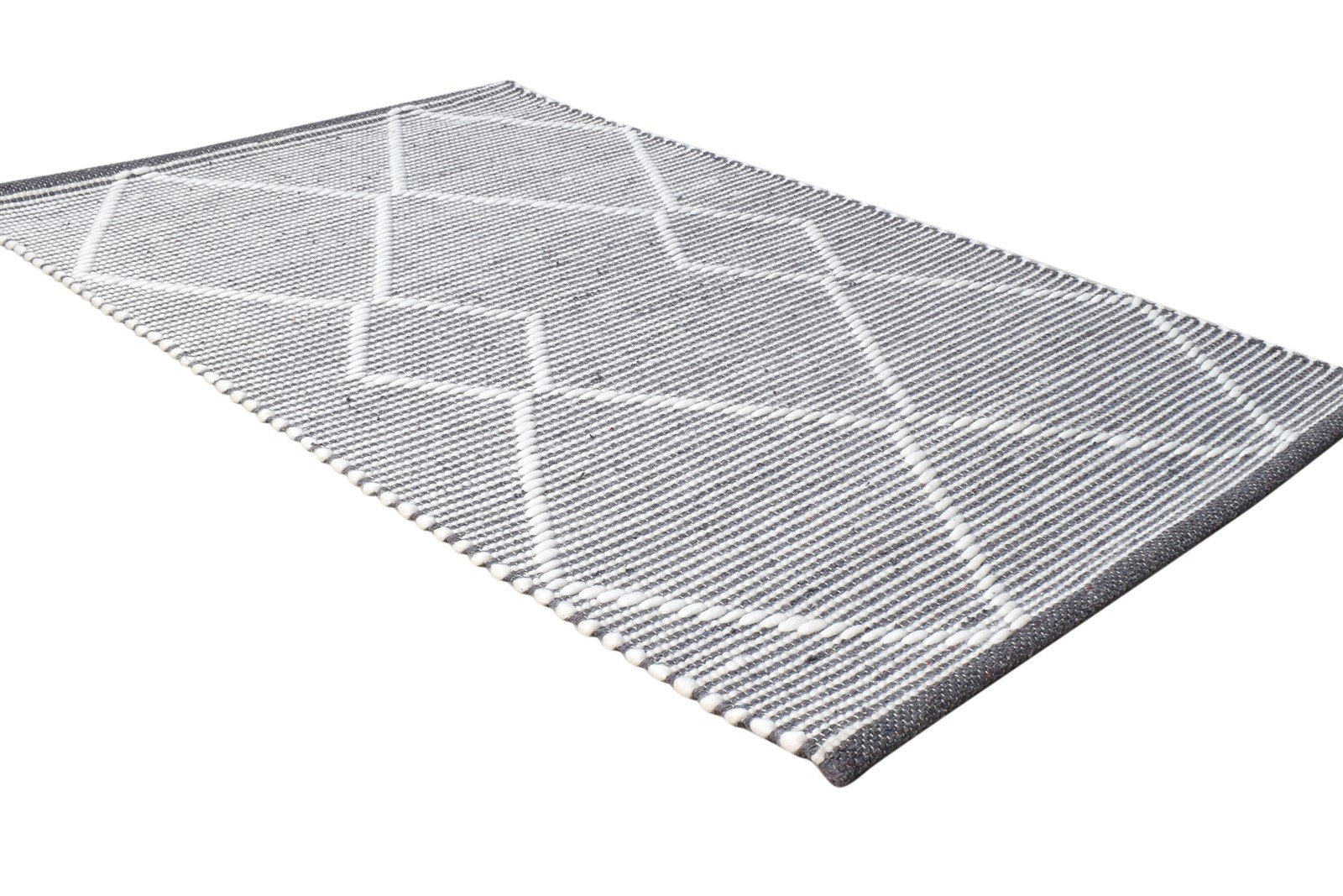 Hand Woven Charcoal New Zealand Wool Rug 3X4 Modern Scandinavian Geometric Small   7865178718357
