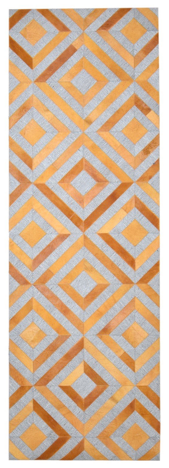 Hand Woven Gold Leather / Cotton Rug 3X9 Modern Moroccan Diamond Small Runner   7864365416597