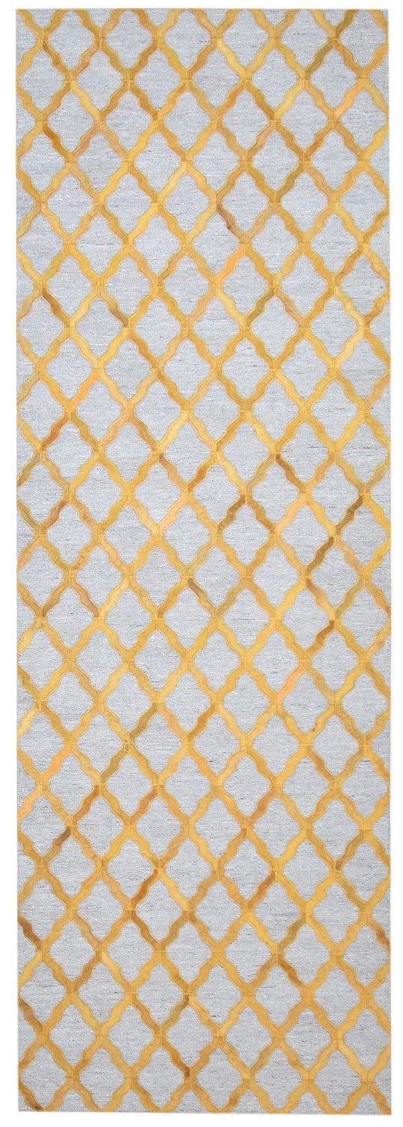 Hand Woven Gold Leather / Cotton Rug 3X9 Modern Moroccan Trellis Room Size   7864437211285