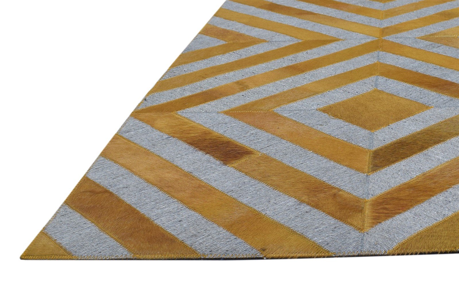 Hand Woven Gold Leather / Cotton Rug 5X8 Modern Moroccan Diamond Room Size   7864372920469