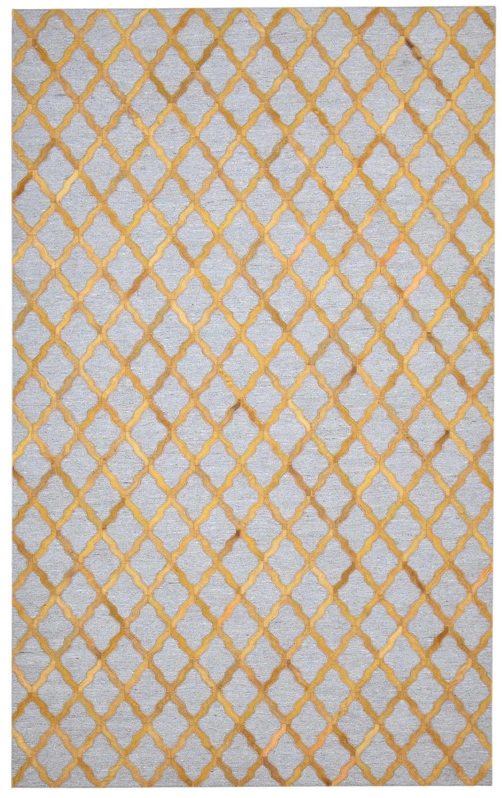 Hand Woven Gold Leather / Cotton Rug 5X8 Modern Moroccan Trellis Room Size   7864438259861