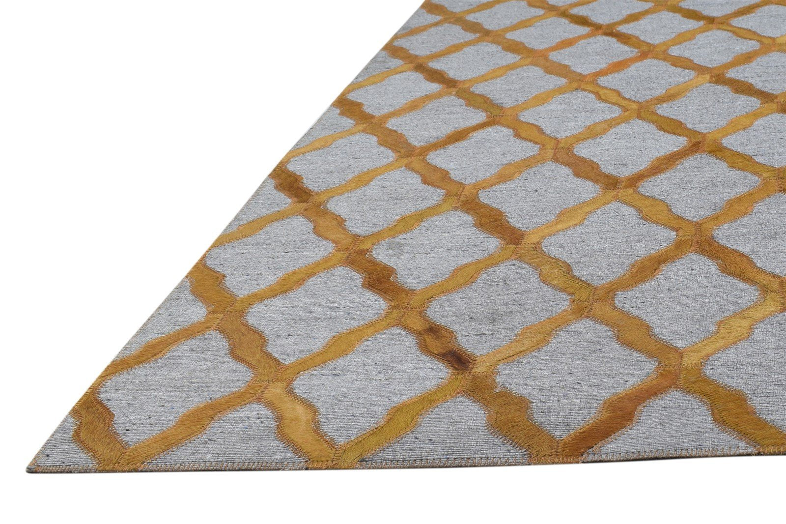 Hand Woven Gold Leather / Cotton Rug 5X8 Modern Moroccan Trellis Room Size   7864438259861