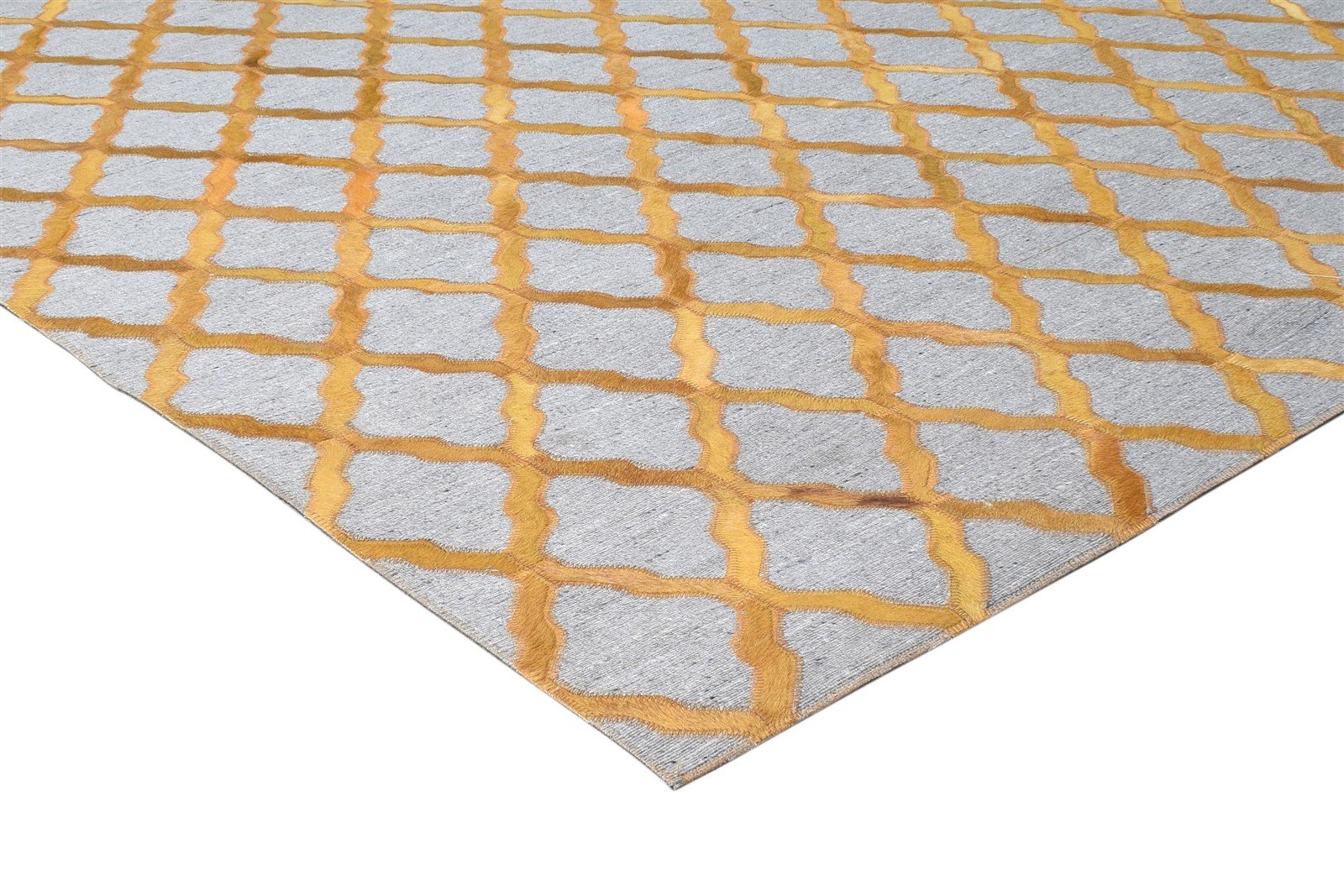 Hand Woven Gold Leather / Cotton Rug 5X8 Modern Moroccan Trellis Room Size   7864438259861