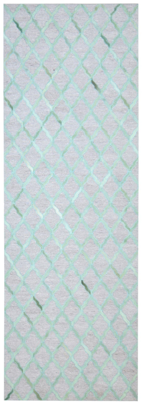Hand Woven Green Leather / Cotton Rug 3X9 Modern Moroccan Trellis Room Size   7864435310741