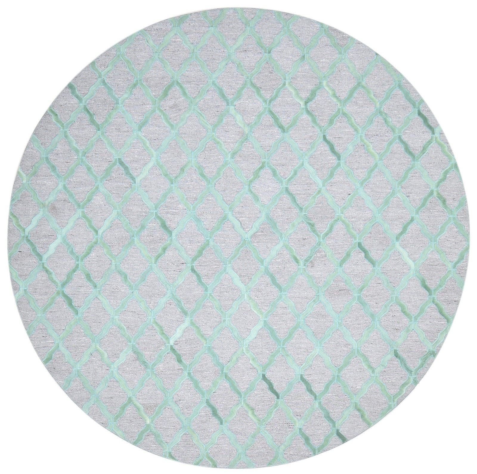 Hand Woven Green Leather / Cotton Rug 6X6 Modern Moroccan Trellis Room Size   7864915755157