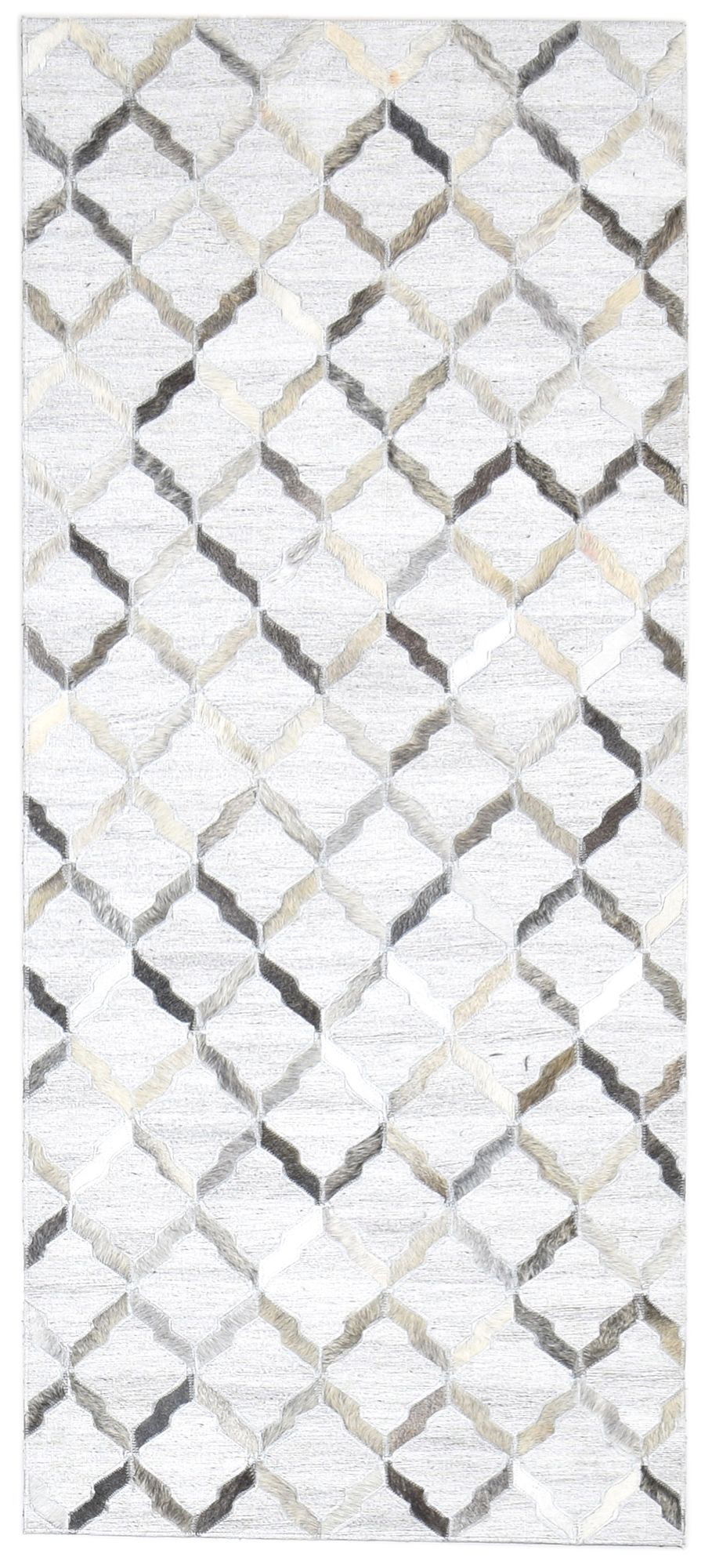 Hand Woven Grey Leather / Cotton Rug 3X6 Modern Scandinavian Geometric Small   7864118837397