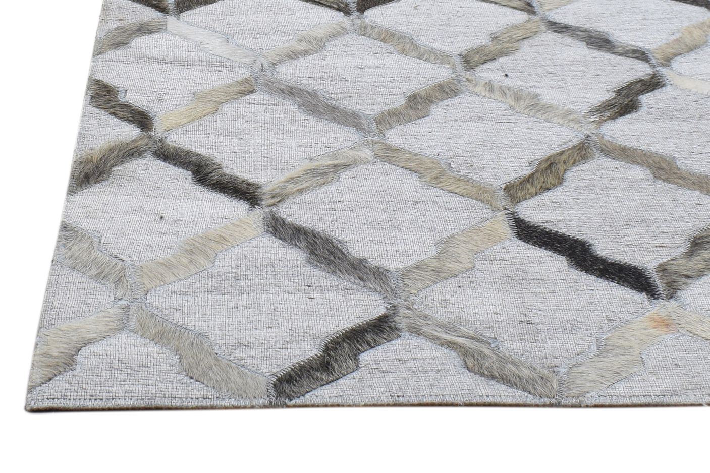 Hand Woven Grey Leather / Cotton Rug 3X6 Modern Scandinavian Geometric Small   7864118837397