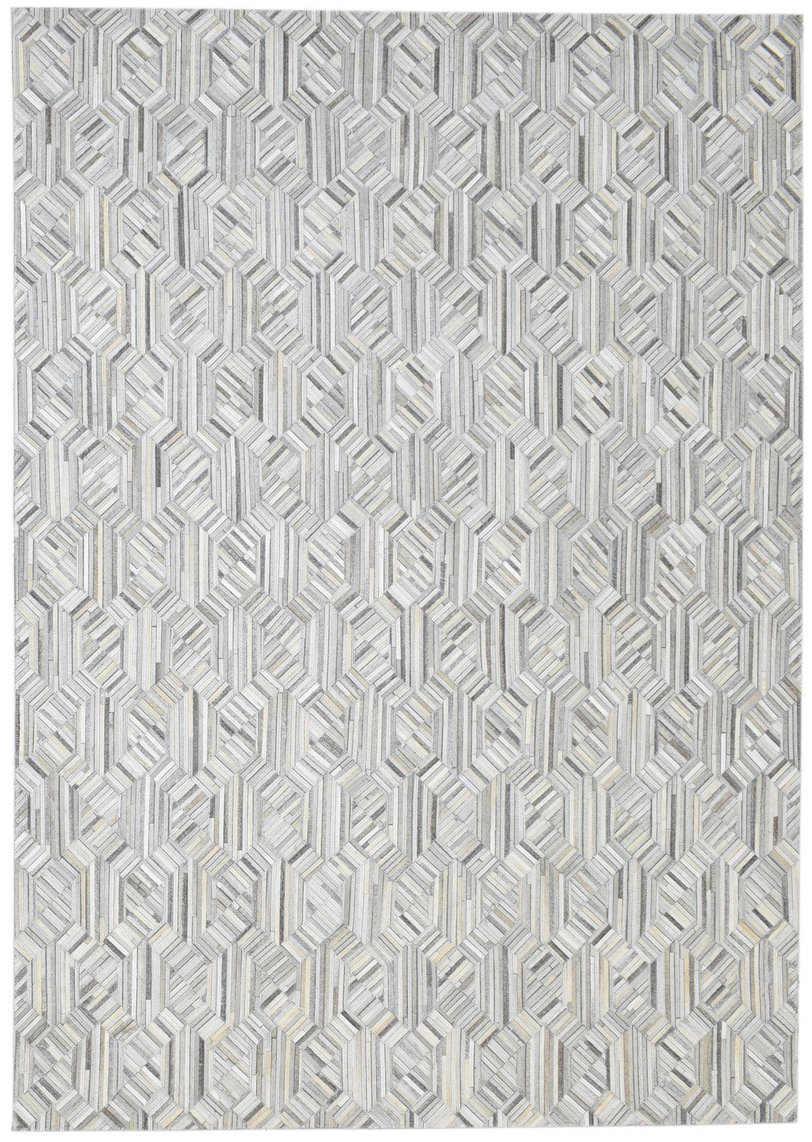 Hand Woven Grey Leather Rug 5' X 7' Modern Scandinavian Zig-Zag Room Size Carpet   7860683210901
