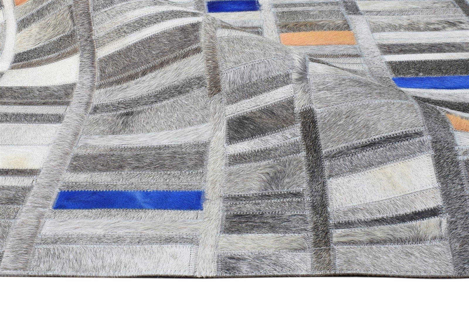 Hand Woven Grey Leather Rug 5X8 Modern Scandinavian Geometric Room Size Carpet   7865128353941